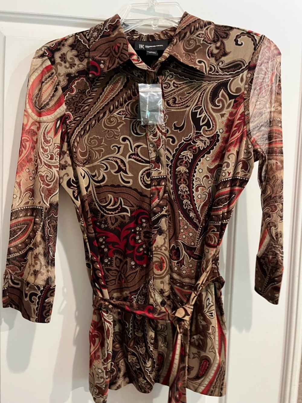 INC International Concepts Brown Paisley Shirt Dress